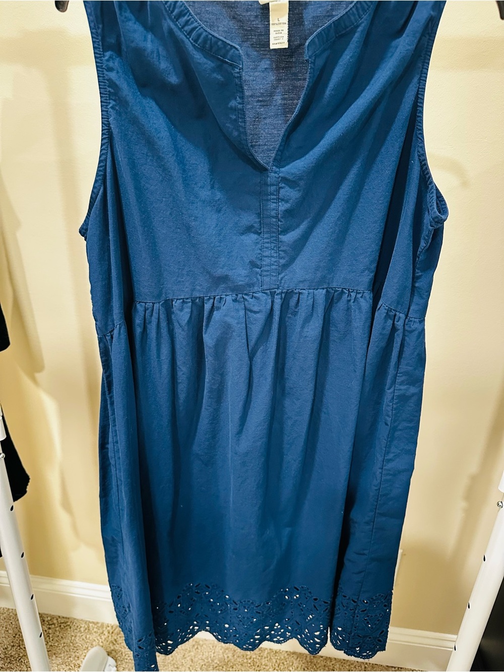 St. John's Bay Sleeveless Navy Eyelet Hem Cotton Tunic